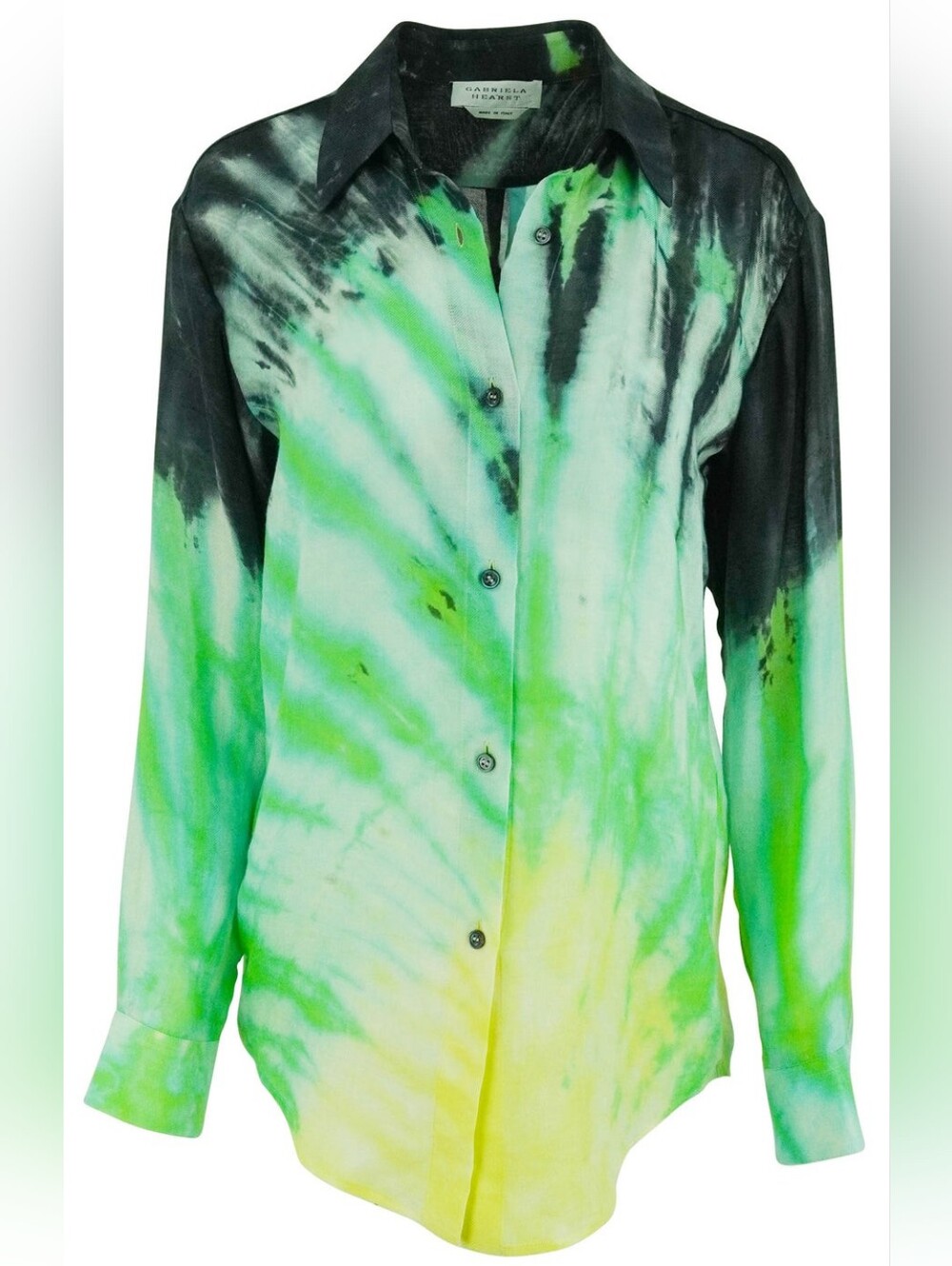 Tie-Dye Button-Front Blouse in Lime Green and Yellow